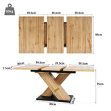 Table à manger télescopique extensible aspect bois avec pieds en croix