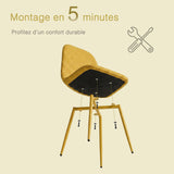 Lot de 4 chaises de salle à manger en tissu jaune doux, chaises de détente avec dossier et pieds métalliques assortis scandinave - CHARLTON