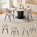 Ensemble de salle à manger comprenant une table extensible et 4 fauteuils avec accoudoirs en tissu beige