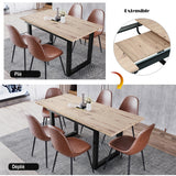 Table de salle à manger extensible rétro en bois avec structure en métal noir, style industriel
