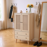 Wooden top buffet modern style with rattan doors and drawers - 60 x 40 x 120 cm