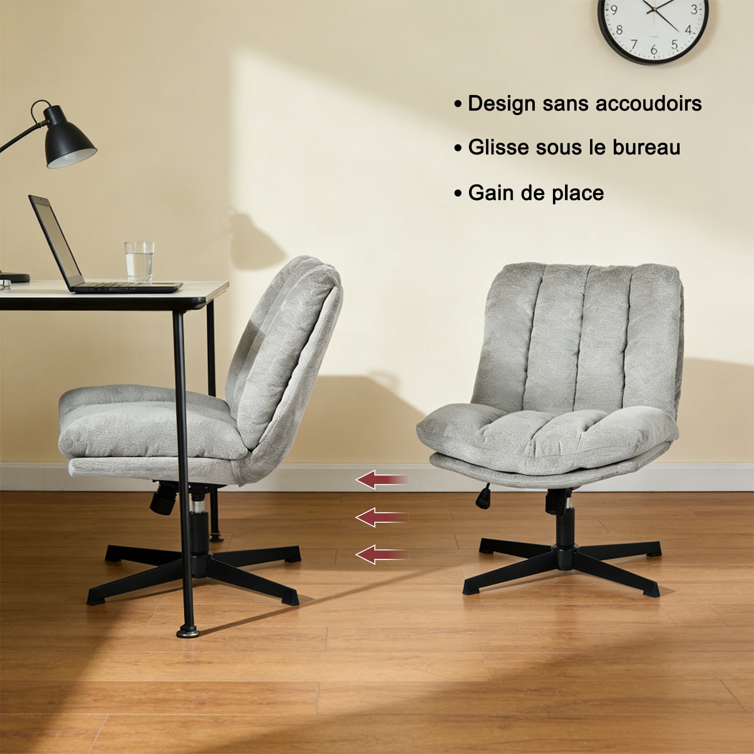 Fauteuil de relaxation réglable et pivotant avec accoudoirs et assise épaisse en chenille gris - CONFOD