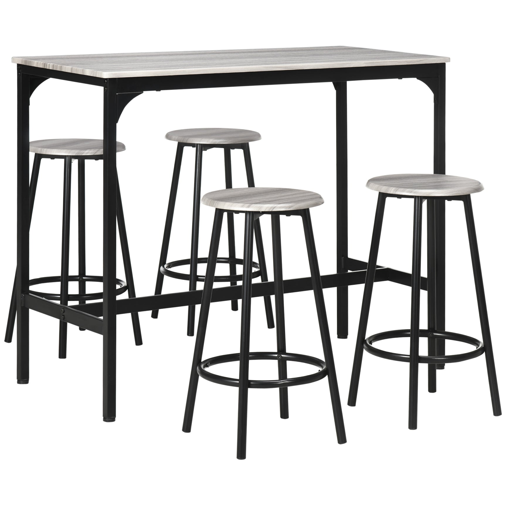 Ensemble de table haute avec quatre tabourets au design industriel gris en métal