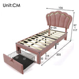 Lit enfant rembourré 90×200 cm avec LED et tiroir, velours rose (sans matelas)