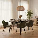 Ensemble de salle à manger comprenant une table extensible et 4 fauteuils avec accoudoirs en tissu vert