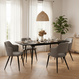 Ensemble de salle à manger comprenant une table extensible et 4 fauteuils avec accoudoirs en tissu gris
