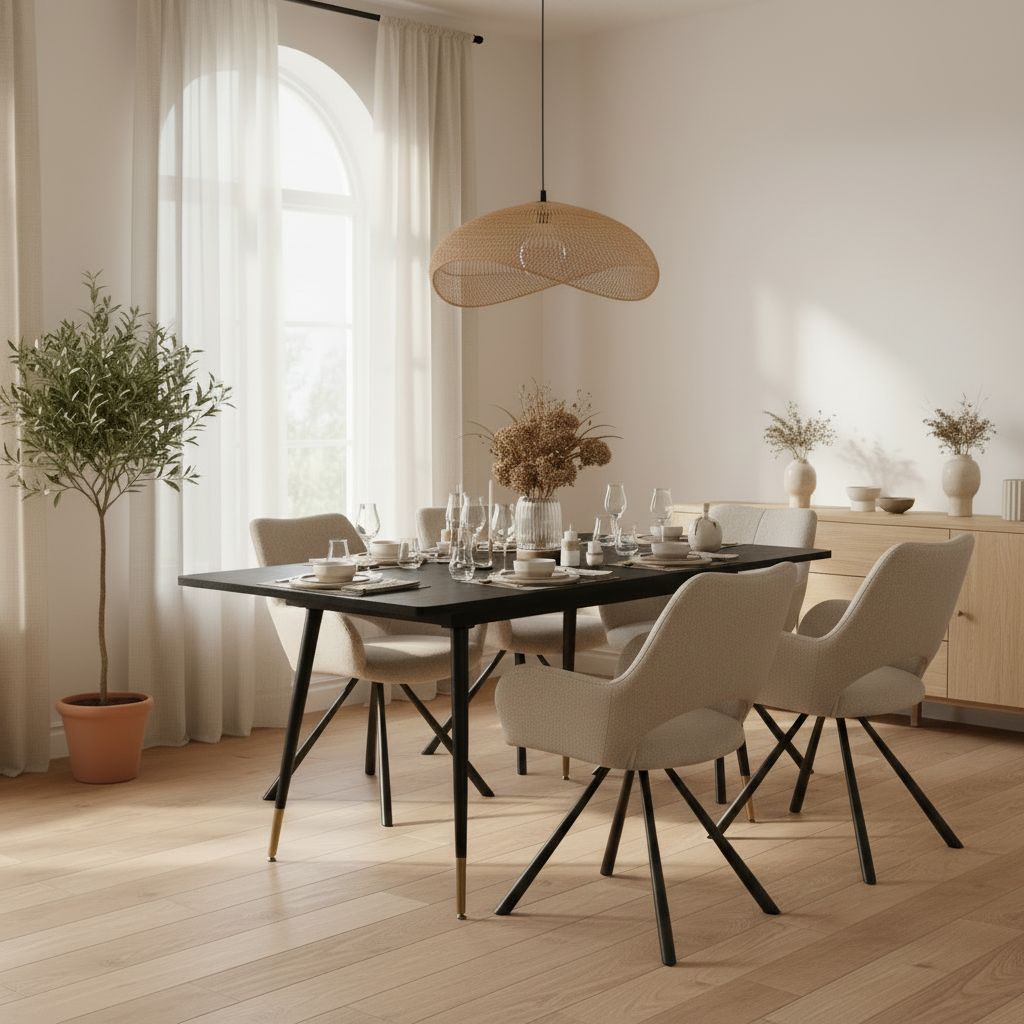 Round Table Table Table Table Timber Ø80 cm with 4 black velvet chairs, modern and comfortable style