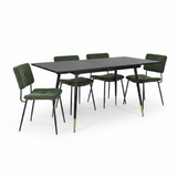 Ensemble de salle à manger comprenant une table extensible et 4 chaises de salle à manger industrielles en tissu vert