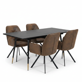 Round Table Table Table Table Timber Ø80 cm with 4 black velvet chairs, modern and comfortable style