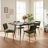 Ensemble de salle à manger comprenant une table extensible et 4 chaises de salle à manger industrielles en tissu vert