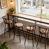 Set of 4 pivoting industrial bar stools with brown fabric file - Hailey 29