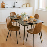 Ensemble de salle à manger de style scandinave comprenant une table extensible noire et 4 chaises en suédine marron