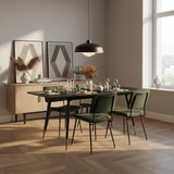 Ensemble de salle à manger comprenant une table extensible et 4 chaises de salle à manger industrielles en tissu vert