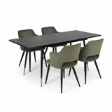 Ensemble de salle à manger comprenant une table extensible et 4 fauteuils avec accoudoirs en tissu vert
