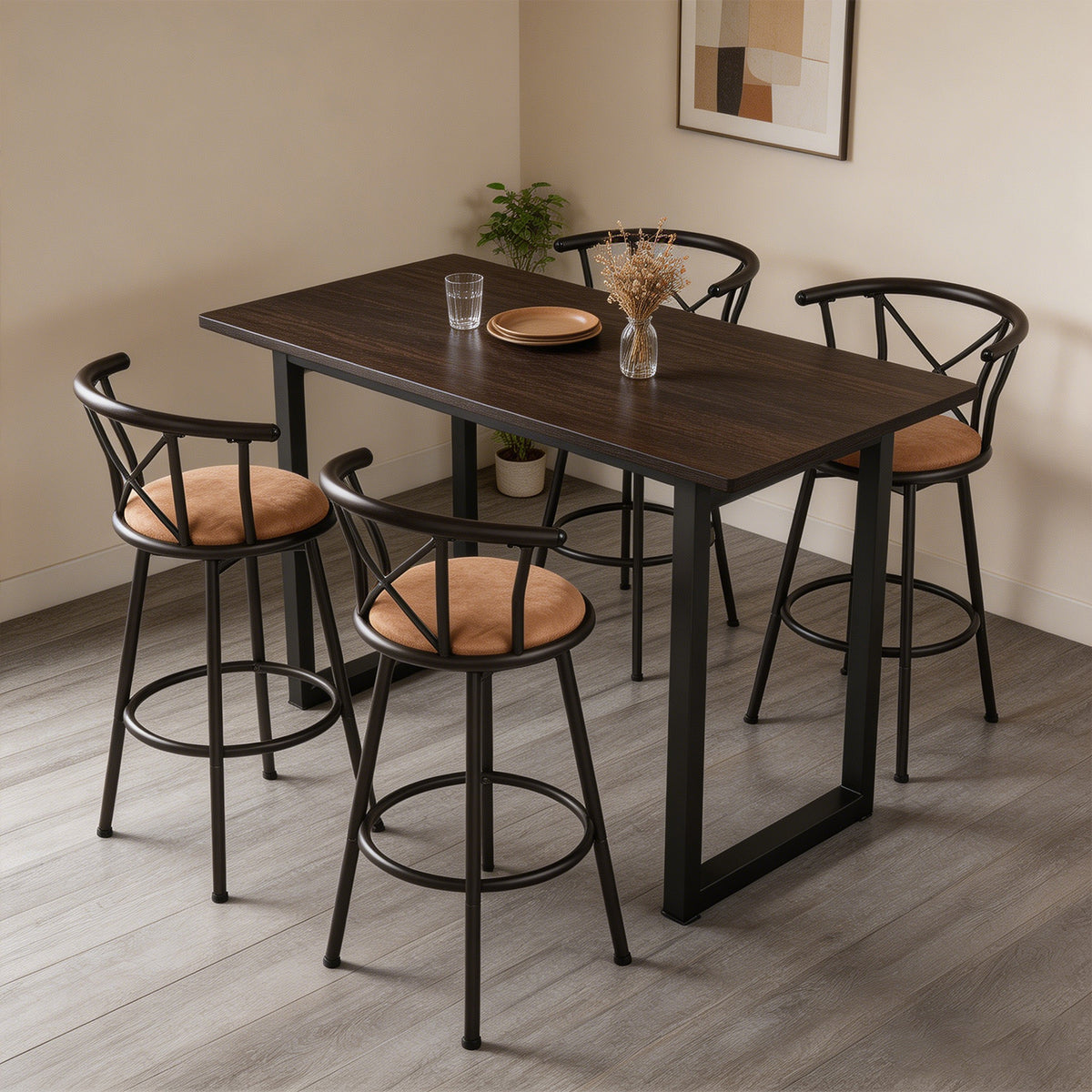Set of 4 pivoting industrial bar stools with brown fabric file - Hailey 29