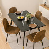 Ensemble de salle à manger de style scandinave comprenant une table extensible noire et 4 chaises en suédine marron