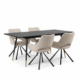 Round Table Table Table Table Timber Ø80 cm with 4 black velvet chairs, modern and comfortable style