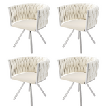 Lot de 4 chaises de salle à manger en velours Chaises pivotantes 360° luxueuses beige+argent avec pieds en métal pour salon et chambre à coucher