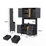 183 cm Küchenbuffet mit LED -Beleuchtung, gesteuert von Anwendung, 2 USB -Häfen, 2 Sockeln, 3 Schubladen, verstellbaren Regalen und goldenen Griffen - ideal für Küchen- und Esszimmer