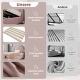Lit enfant rembourré 90×190 cm (sans matelas) en velours rose avec tête de lit arquée
