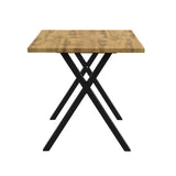 Modern industrial dining table 140x80 cm in oak effect with crossed feet in black metal