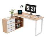 Bureau simple en bois naturel avec 3 tiroirs et 2 niches ouvertes â€?147×100×75,3 cm