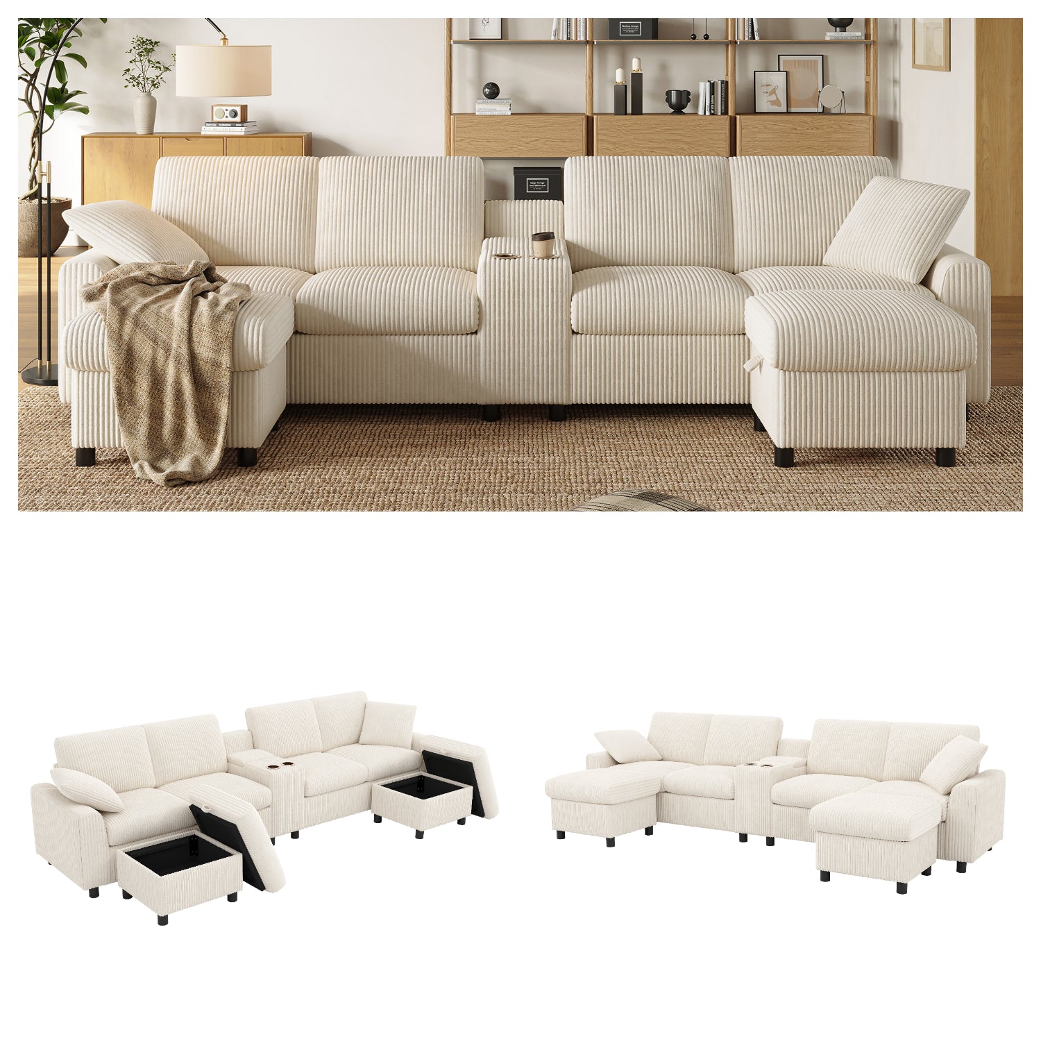 2-Sitzer-Sofa aus beigem Stoff im skandinavischen Stil – AHBARM