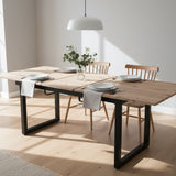 Table de salle à manger extensible rétro en bois avec structure en métal noir, style industriel