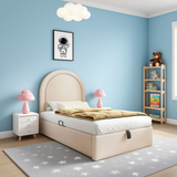 Children's bed 90 × 200 cm padded (without mattresses) in bed beige with arched headboard