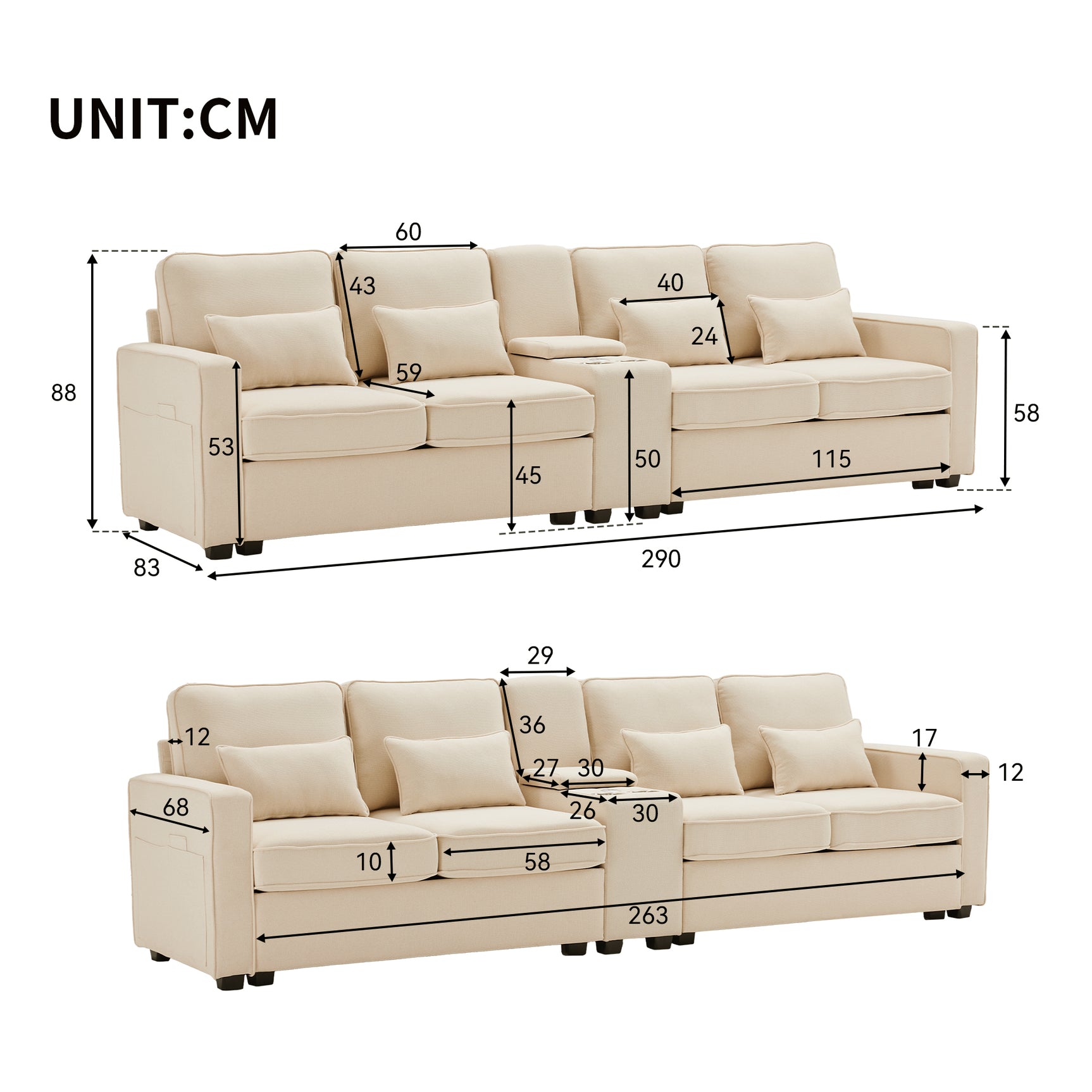 2-Sitzer-Sofa aus beigem Stoff im skandinavischen Stil – AHBARM
