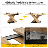 Table à manger télescopique extensible aspect bois avec pieds en croix
