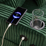Canapé lounge en velours côtelé souple avec ports USB et éclairage d'ambiance LED, vert