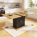 Table à manger télescopique extensible naturel-noir avec 3 niveaux de rangement
