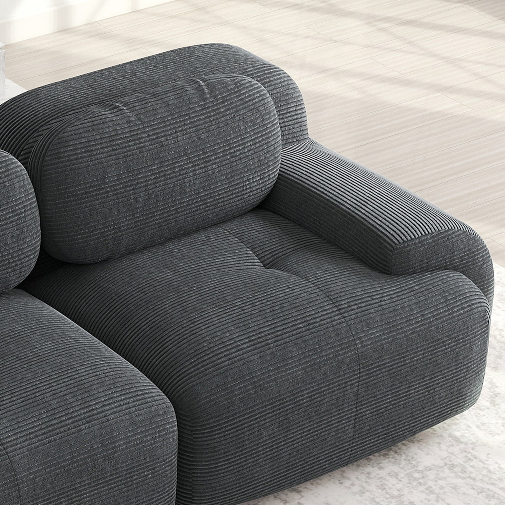 2-Sitzer-Schlafsofa aus dunkelgrauem Stoff mit Seitentaschen, modernes Schlafsofa