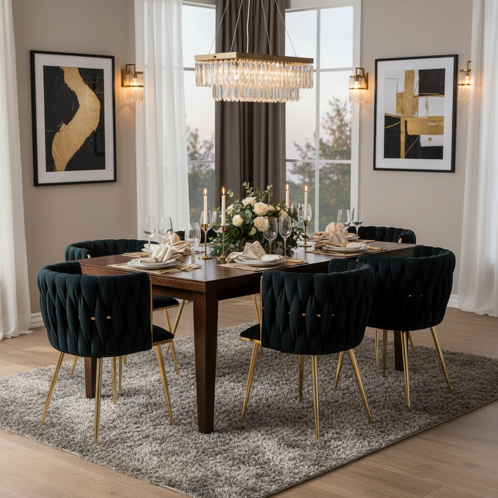 Set of 4 Industrial Style Dining Chairs With Braided File in Beige fabric - Miliana