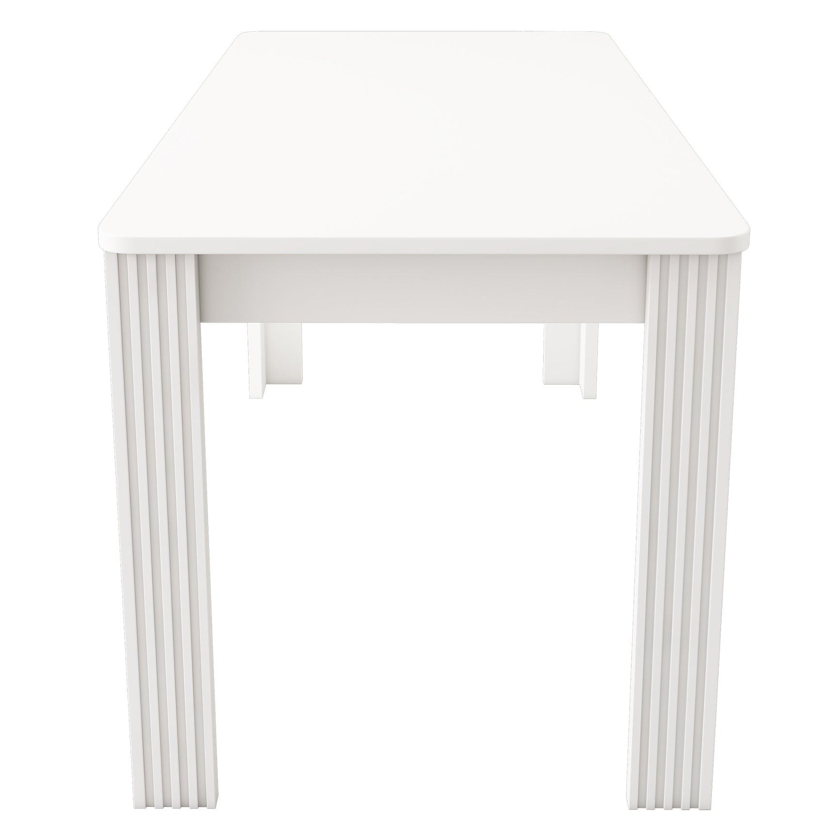 Table à manger rectangulaire blanc aspect chêne avec quatre pieds massifs