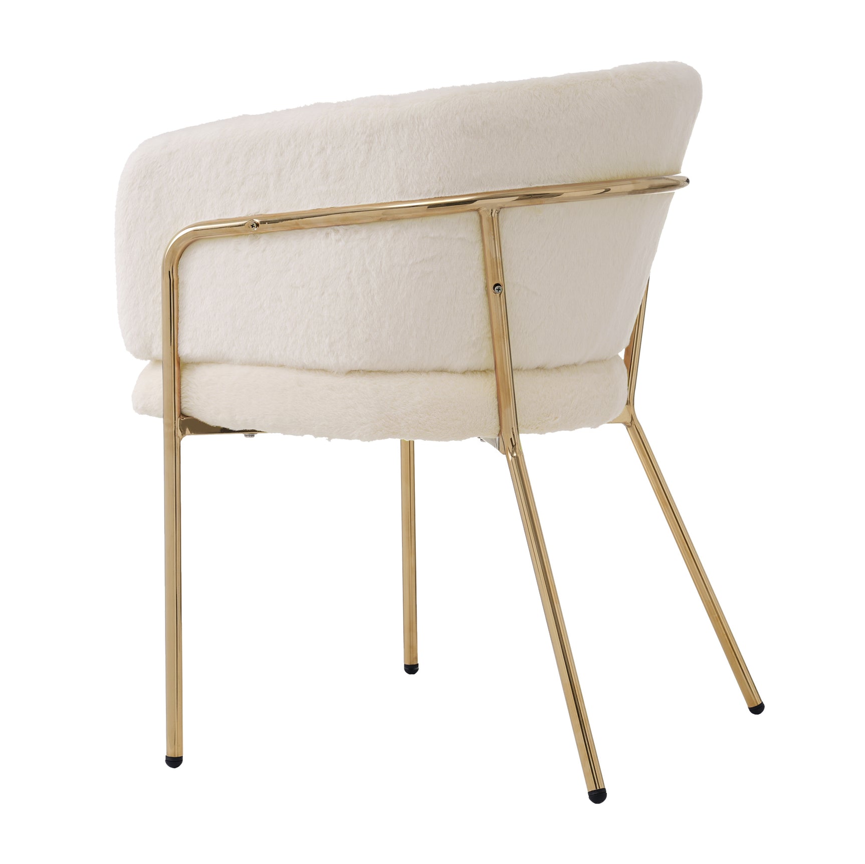 Lot de 4 chaise de loisirs individuelle en imitation de velours de lapin Chaise élégante à quatre pieds en métal beige pour salon chambre à coucher et salle à manger
