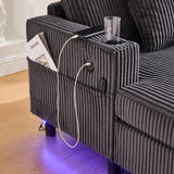 Canapé lounge en velours côtelé souple avec ports USB et éclairage d'ambiance LED, gris