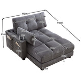 Canapé lounge moderne en velours côtelé avec porte-gobelets et poche latérale, gris