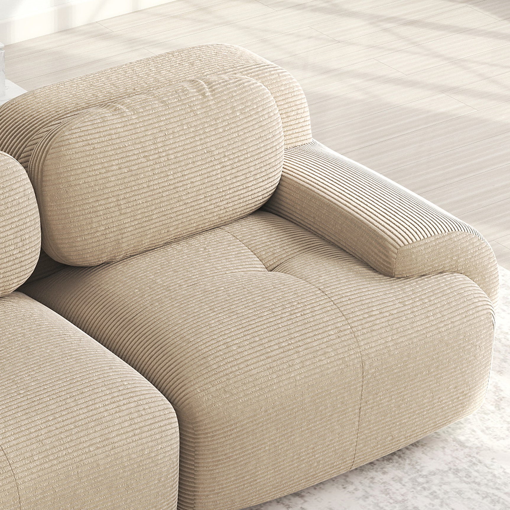 Ensemble de canapés avec accoudoirs incurvés et base antidérapante en tissu velours côtelé doux pour le salon, beige,siège 4