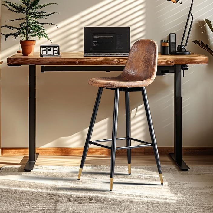 Set of 2 industrial bar stools with suede back - CHARLTON BAR