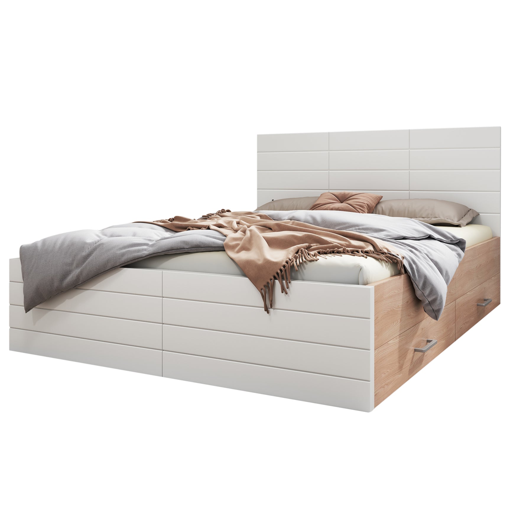 Doppelbett 140x200 cm in Holz mit Lattenbasis und 2 Lagerschubladen (ohne Matratzen)