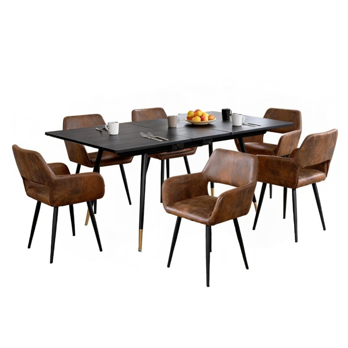 Round Table Table Table Table Timber Ø80 cm with 4 black velvet chairs, modern and comfortable style