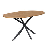 Table à manger ovale aspect naturel avec pieds métalliques en croix pour 4 à 6 personnes