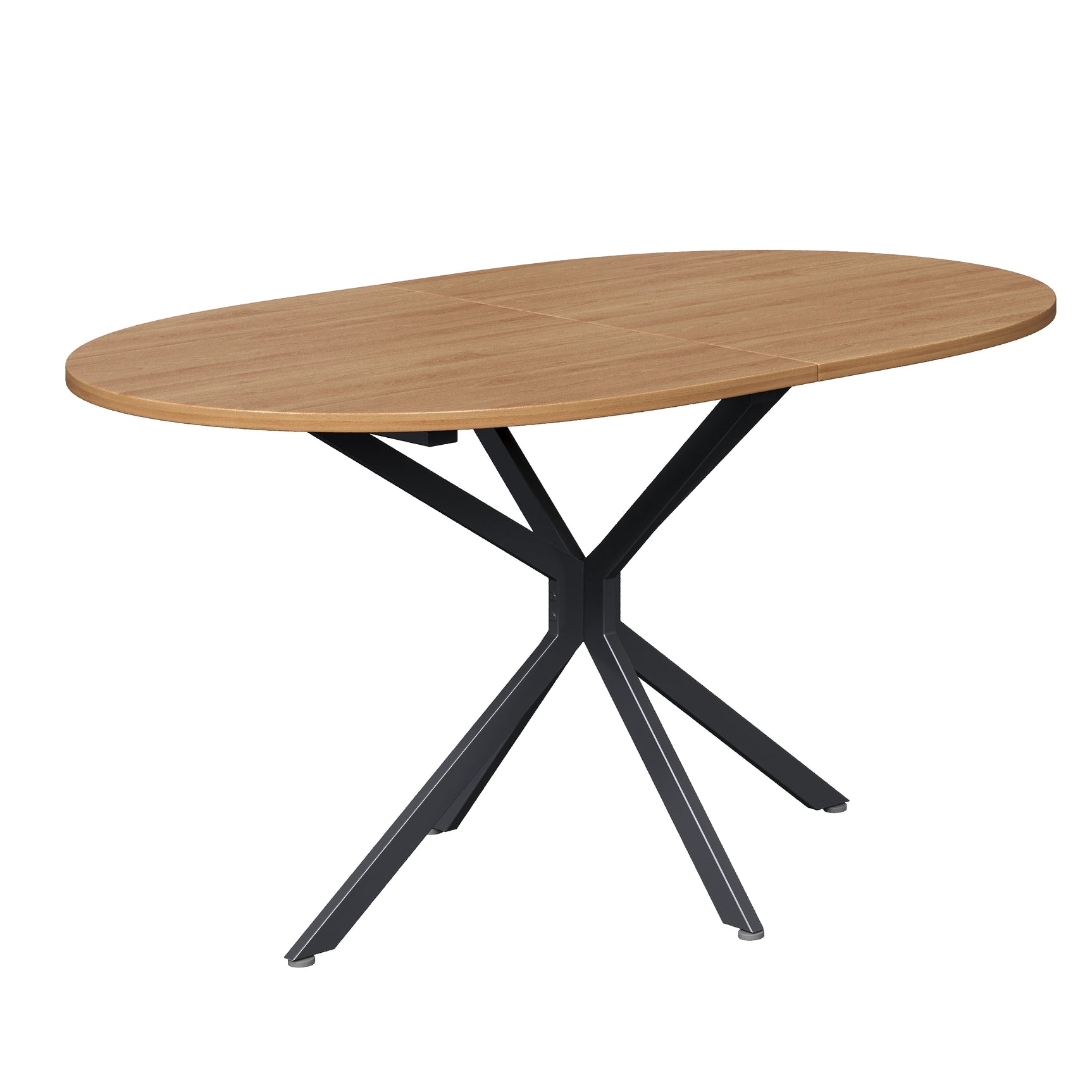 Table à manger ovale aspect naturel avec pieds métalliques en croix pour 4 à 6 personnes