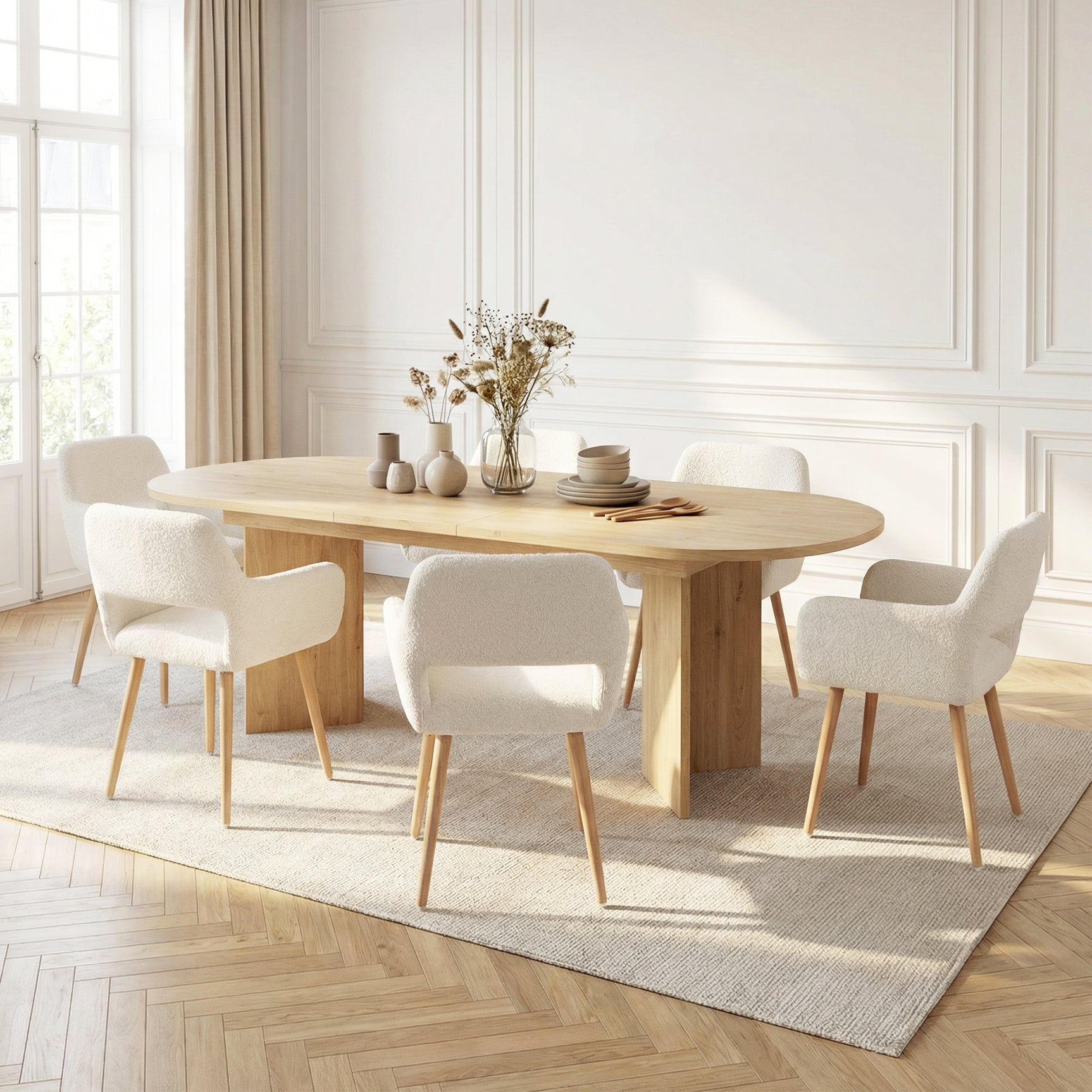 Table à manger extensible aspect chêne 160-200 cm à angles arrondis