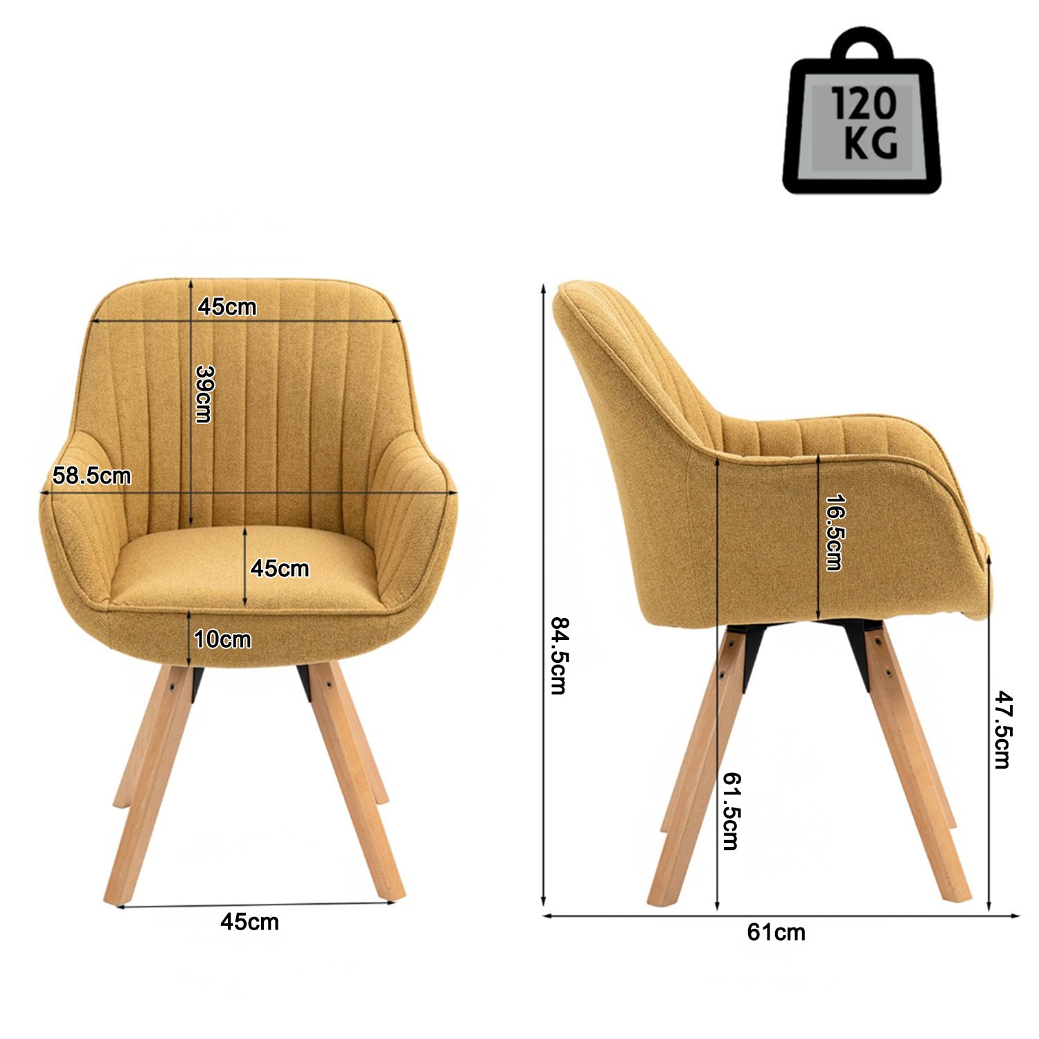 Comfortable dining room chair in yellow fabric with 360° swivel - CARSON FABRIC YELLOW