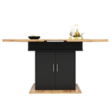 Table à manger télescopique extensible naturel-noir avec 3 niveaux de rangement