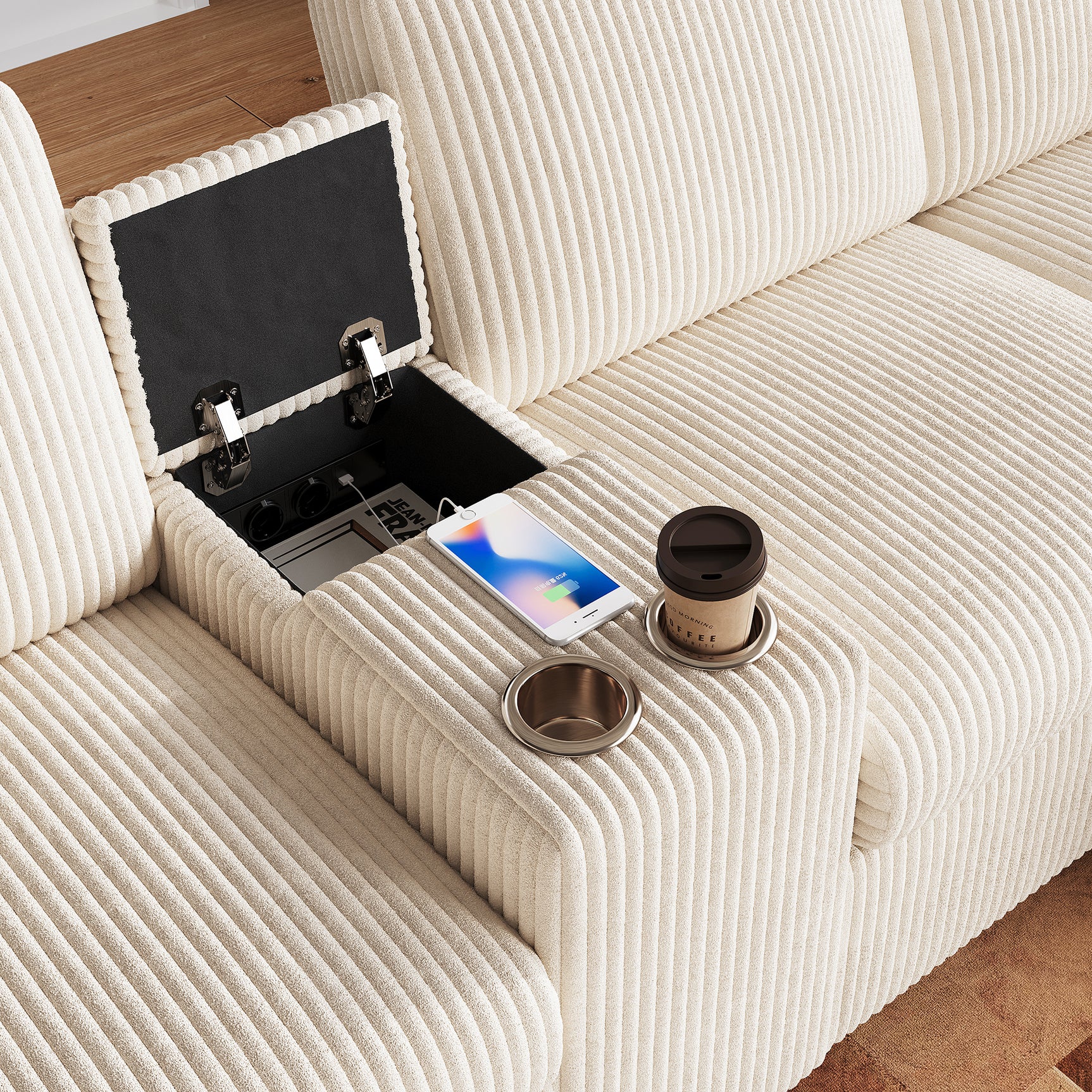 2-Sitzer-Sofa aus beigem Stoff im skandinavischen Stil – AHBARM