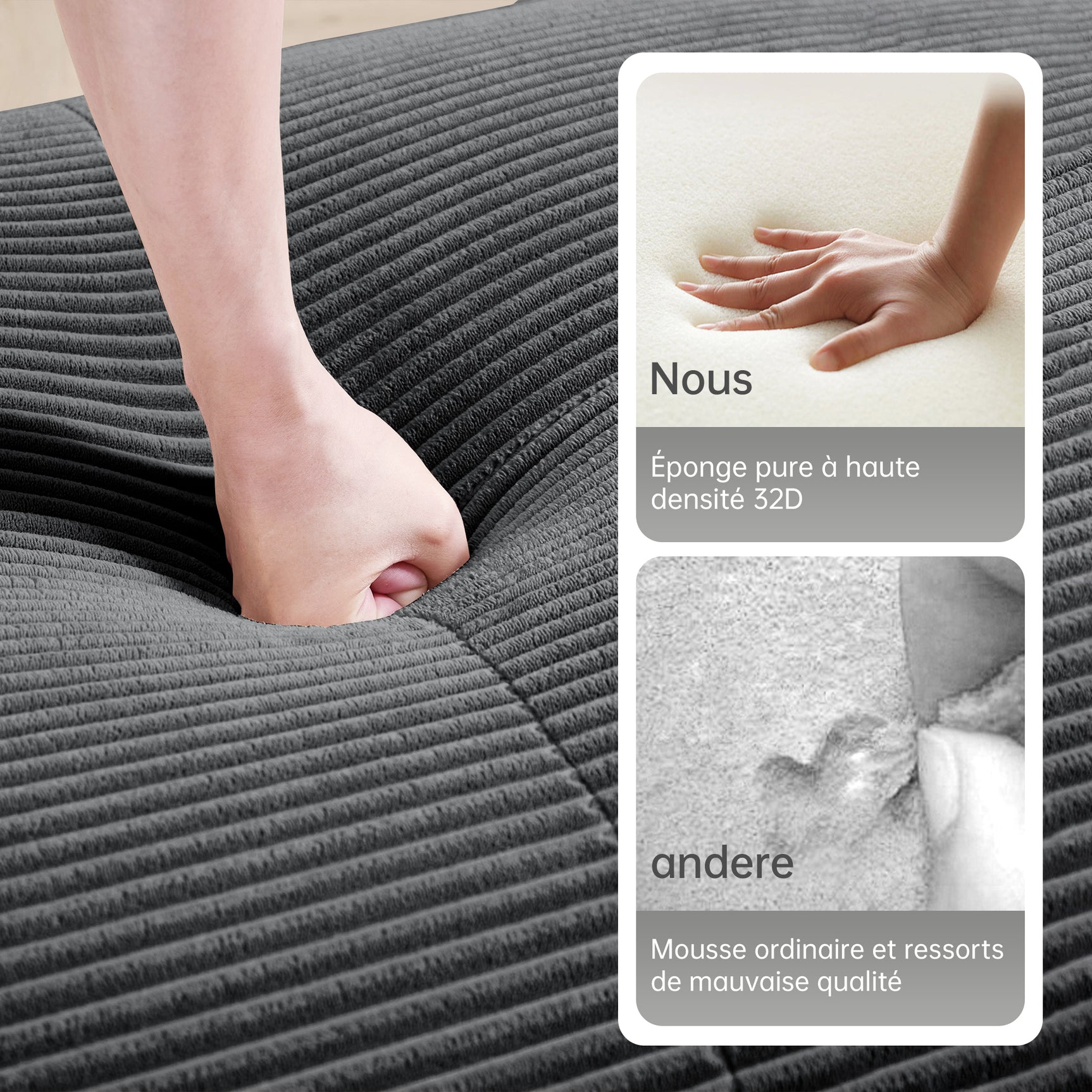 2-Sitzer-Schlafsofa aus dunkelgrauem Stoff mit Seitentaschen, modernes Schlafsofa